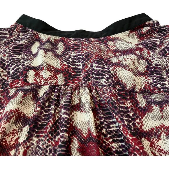 SAMI & JO LONG SLEEVE, V-NECK TUNIC BLOUSE, WOMANS, 2X, PURPLE RED TAN GEOMETRIC - Picture 6 of 10